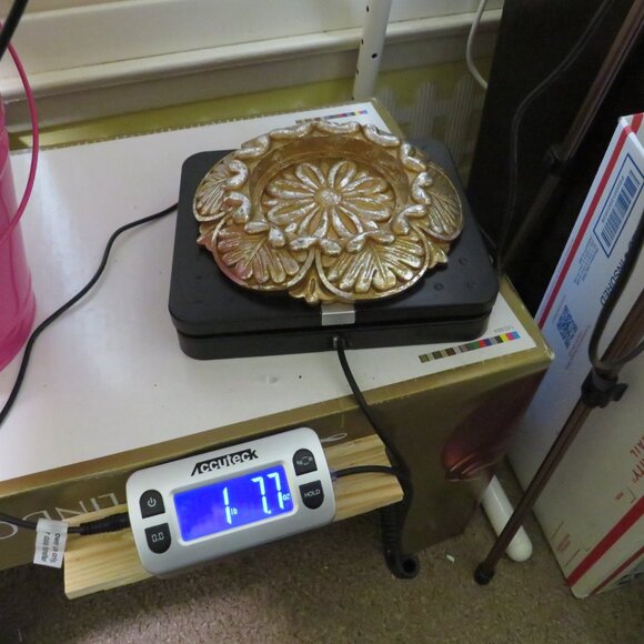 Vintage Medallion Art Deco Victorian Design Gold w Silver Leaf flat back HEAVY - Picture 12 of 12